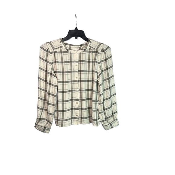 Wilfred Free Puff Sleeve Button front plaid Top - Picture 2 of 11